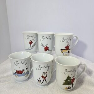 Pottery Barn Santa Baby Hot Cocoa Coffee Cups Tea Mugs Set Of 6 Christmas Rare
